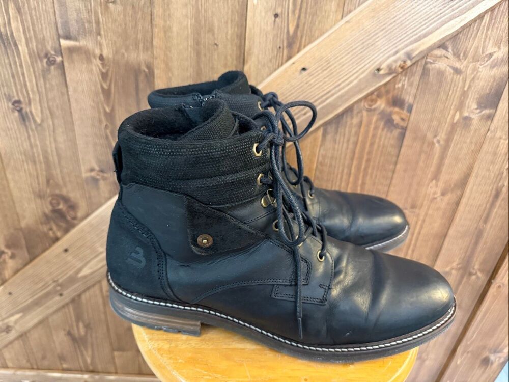 BullBoxer Boots Men 13 Black Leather Ankle Amon 4662045 Lace Up Zip Portugal